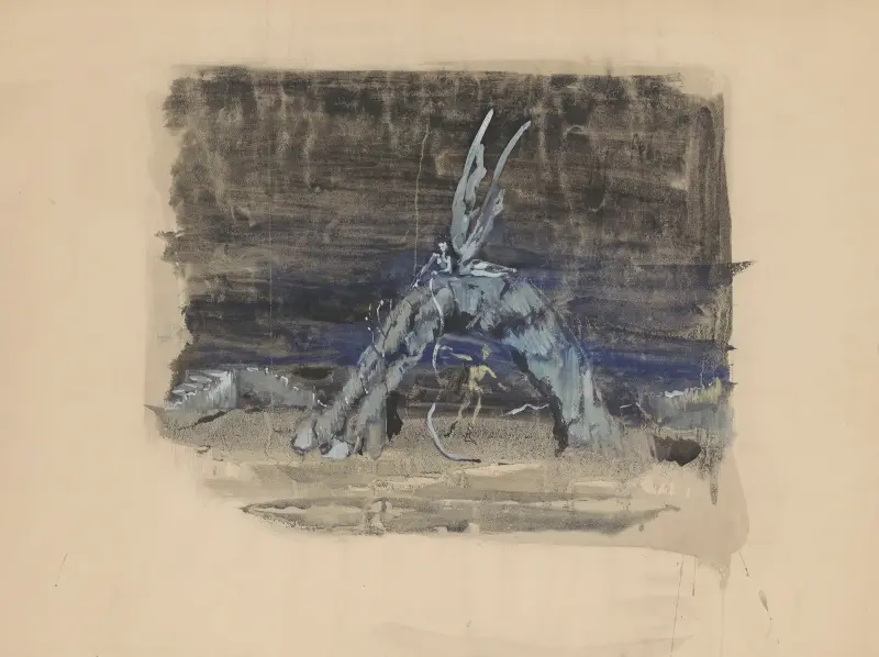 Renaud och Armide – dekormaquette – stenvalv med två personer av Christian Bérard