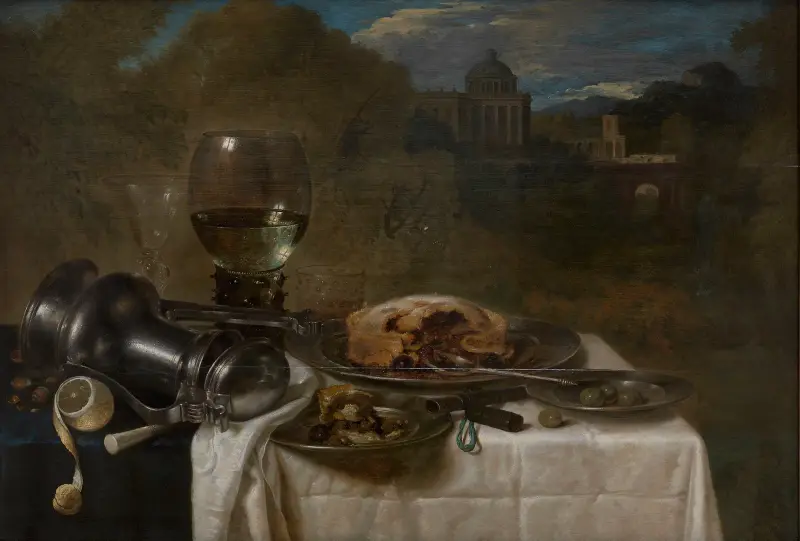 Stilleben med glas och bakverk av Willem Claesz Heda