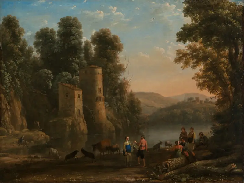 Landschaft mit Hirten (Der Tanz am Ufer) av Claude Lorrain