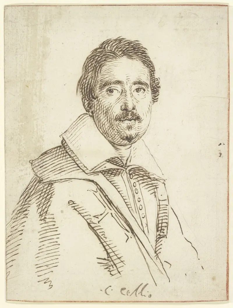 Brustbild eines Mannes mit Schnurr- und Knebelbart und umgelegtem Kragen nach rechts von Claude Mellan