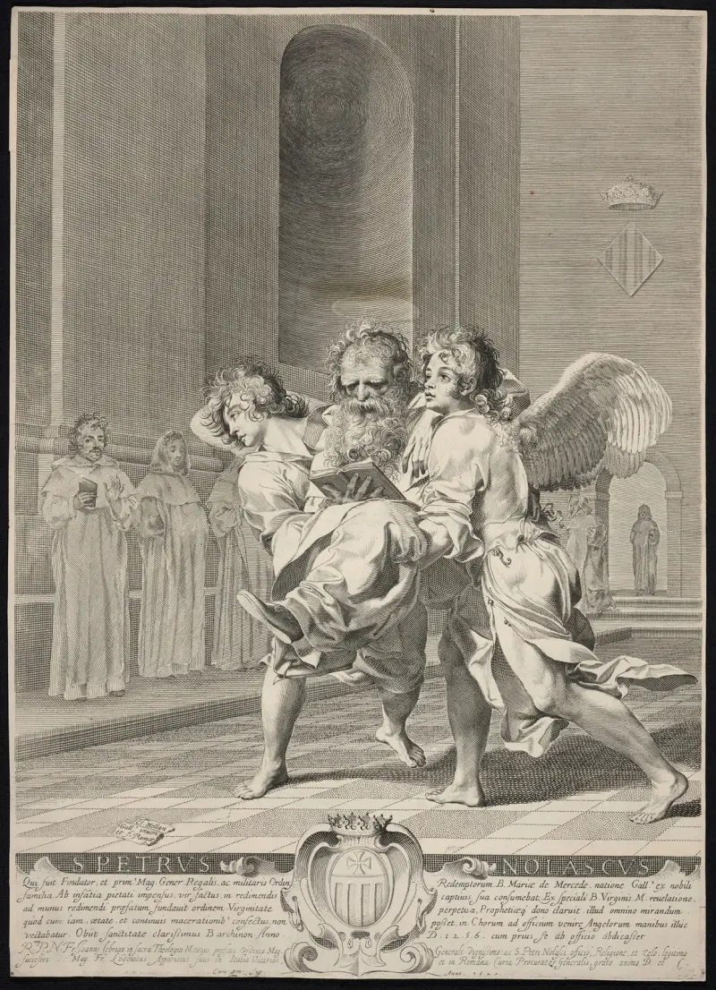 St. Peter Nolasco borne by angels. av Claude Mellan