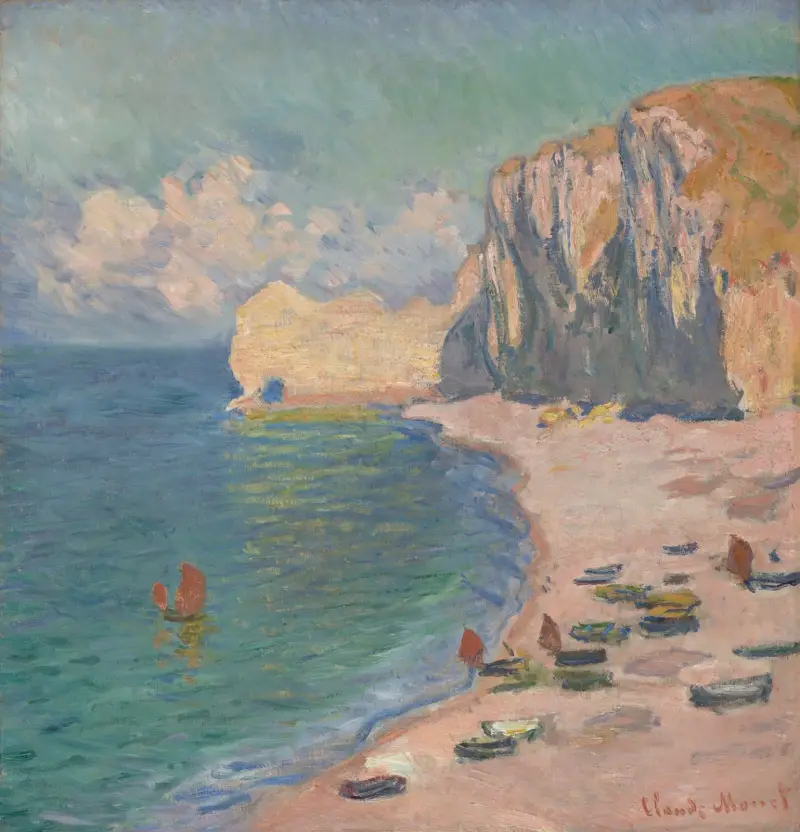 Étretat, stranden och Falaise d'Amont av Claude Monet