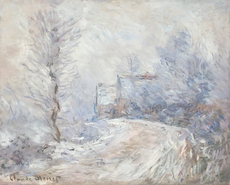 Infarten till Giverny i snö av Claude Monet