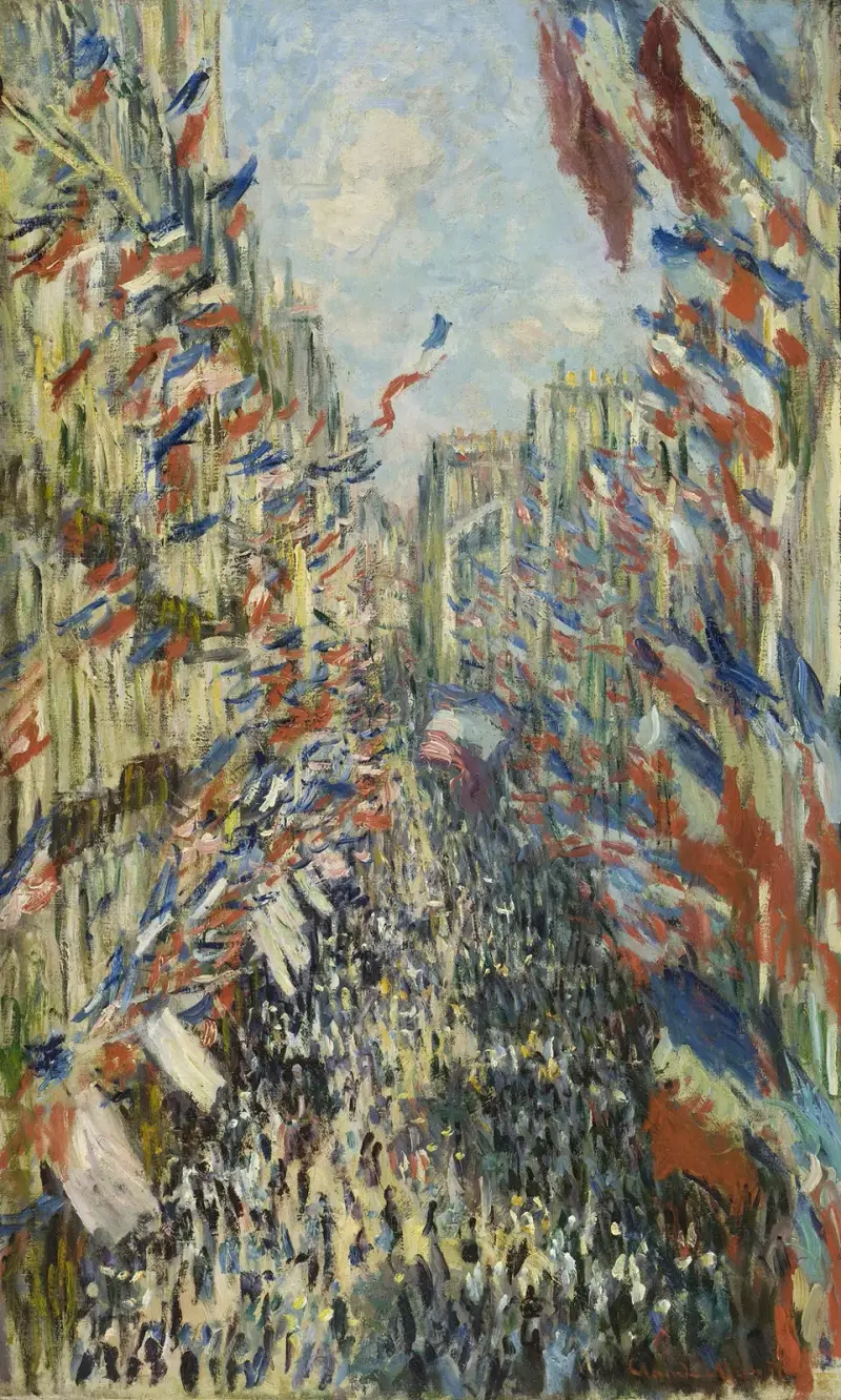 Rue Montorgueil i Paris. Firandet den 30 juni 1878 av Claude Monet