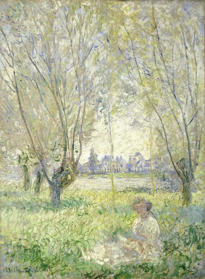 Kvinna sittande under pilarna av Claude Monet