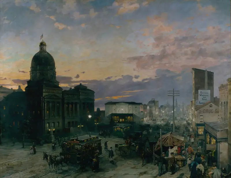 Washington Street, Indianapolis im Dämmerlicht von Theodore Clement Steele