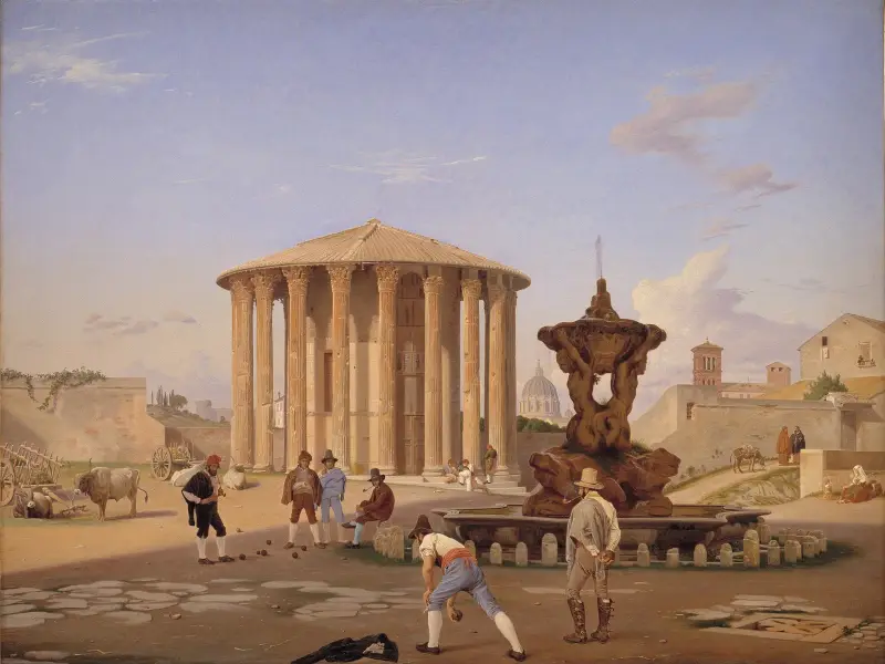Piazza della Bocca della Verità med det så kallade Vestatemplet i Rom av Constantin Hansen