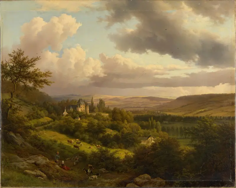 Luxemburgiskt landskap med vy mot slottet Berg av Barend Cornelis Koekkoek