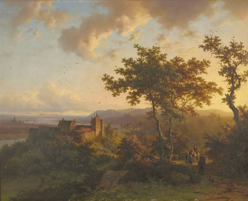 Skogslandskap med slott av Barend Cornelis Koekkoek