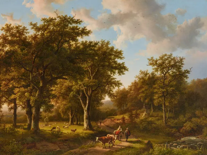 Skogslandskap med herde och boskap av Barend Cornelis Koekkoek