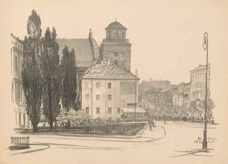 Slottsplatsen från slutet av Świętojańska-gatan av Feliks Jabłczyński