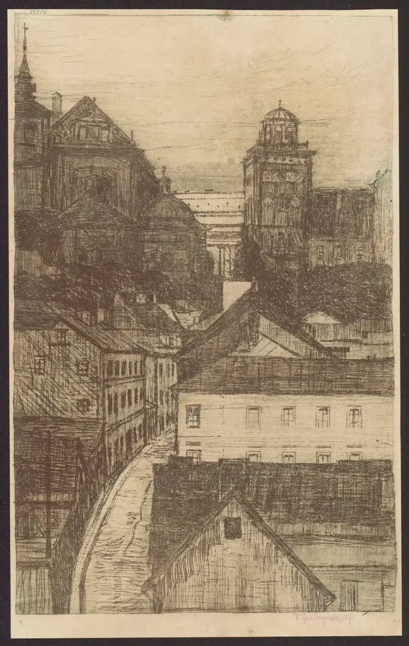 Blick über die Mariensztat-Straße zum Krakowskie Przedmieście von Feliks Jabłczyński