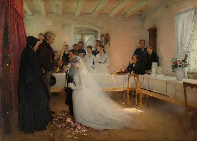 Välsignelse av det unga paret före äktenskapet av Pascal-Adolphe-Jean Dagnan-Bouveret