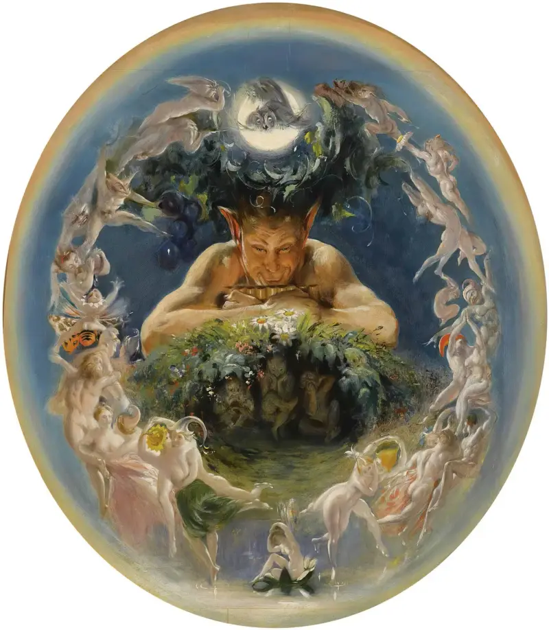 Pan und die tanzenden Elfen (Der Faun und die Elfen) von Daniel Maclise