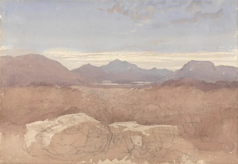 A Mountainous View, North Wales av David Cox
