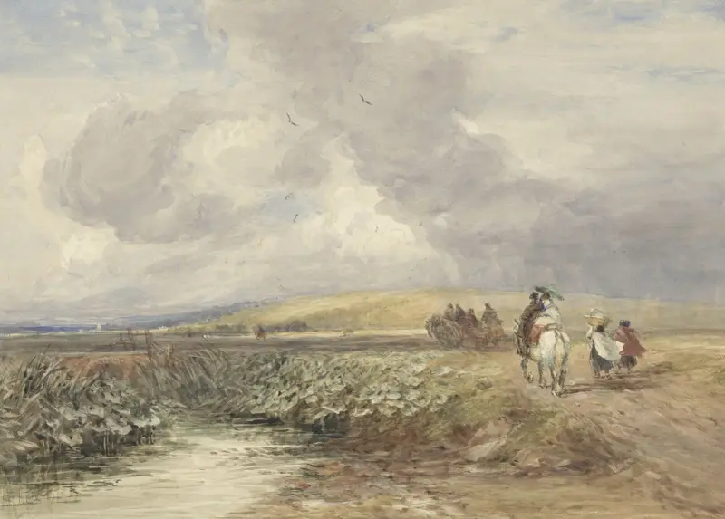 Landschap met reizigers av David Cox