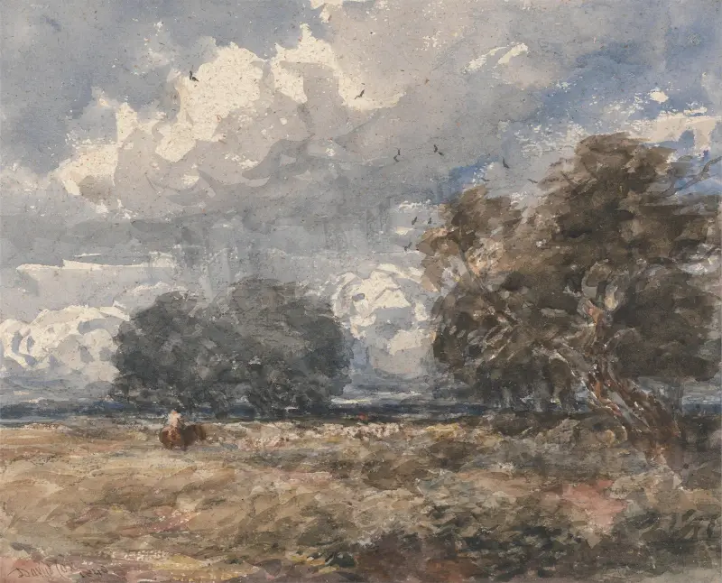 Pasterz ze stadem, wietrzny dzień, David Cox