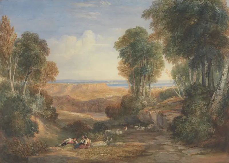 Mötet mellan Severn och Wye med Chepstow i fjärran av David Cox