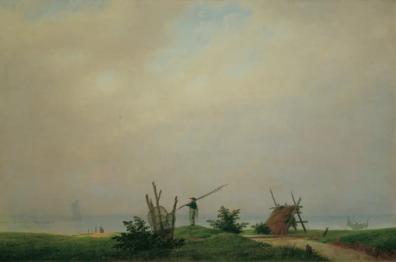 Havsstrand med fiskare av Caspar David Friedrich