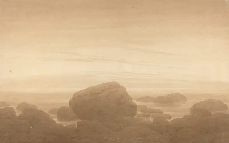 Månuppgång över enslig strand av Caspar David Friedrich