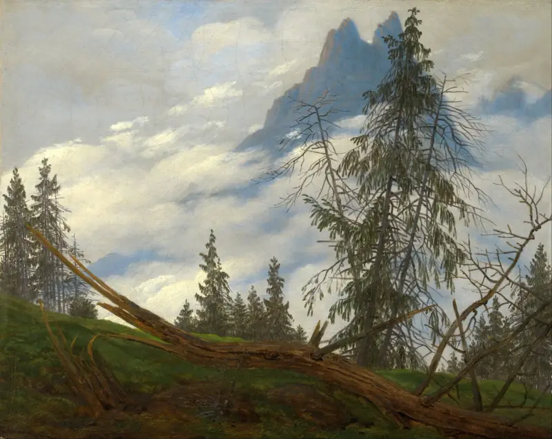Bergstopp med drivande moln av Caspar David Friedrich