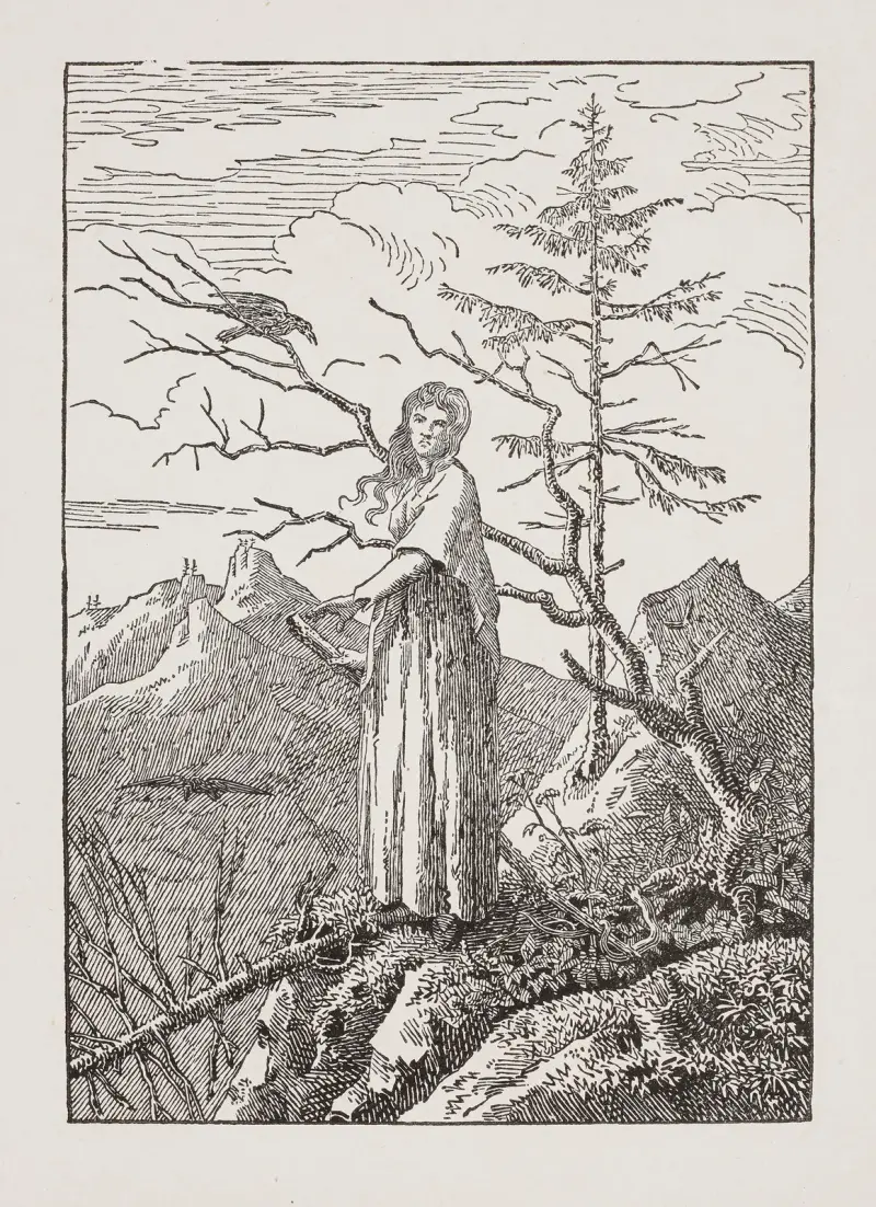 Kvinna med korp vid avgrunden av Caspar David Friedrich