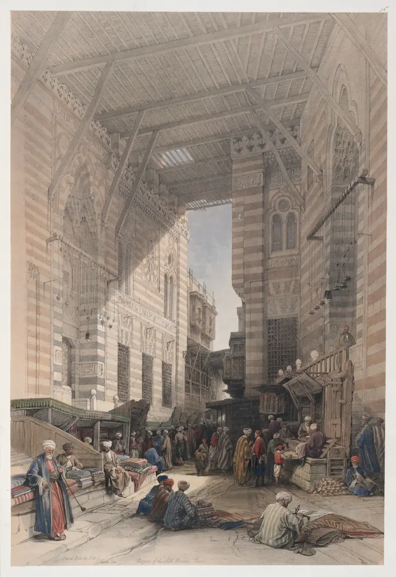 Bazaar of the silk mercers, Cairo. av David Roberts