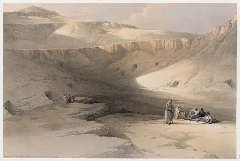 Ingången till konungarnas gravar i Thebe. Bab-el-Malouk [Bîbân al-Mulûk]. av David Roberts