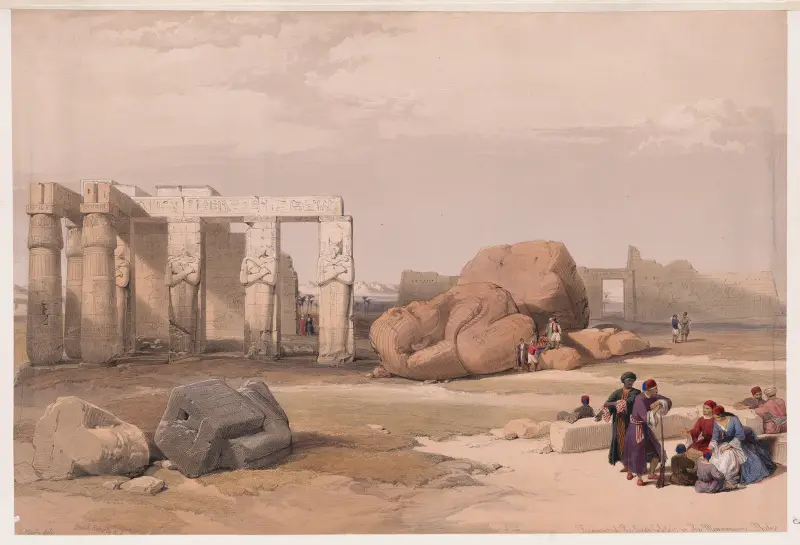Fragment der großen Kolosse am Memnonium, Theben von David Roberts