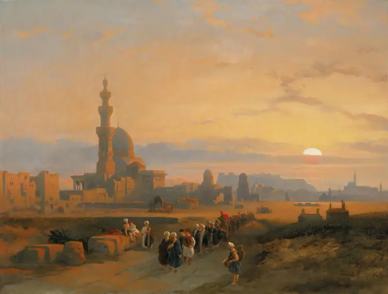 Procession before the tombs of the Caliphs, Grand Cairo av David Roberts