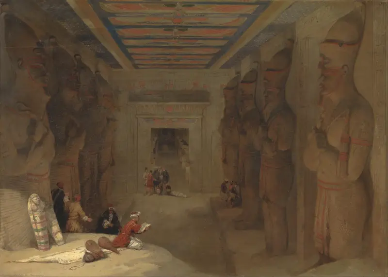 Hypostylhallen i det stora templet i Abu Simbel, Egypten av David Roberts