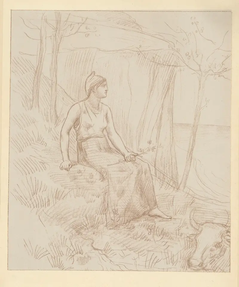 Sitzende Frau in einer Landschaft von Pierre Puvis de Chavannes