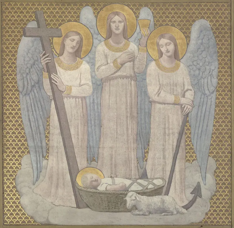 Der Glaube, die Hoffnung und die Liebe wachen über die heilige Genoveva an der Wiege von Pierre Puvis de Chavannes