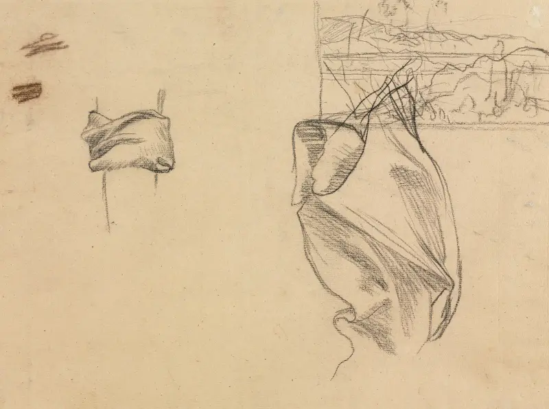 Studier av draperi och landskapsstudie (verso) av Pierre Puvis de Chavannes