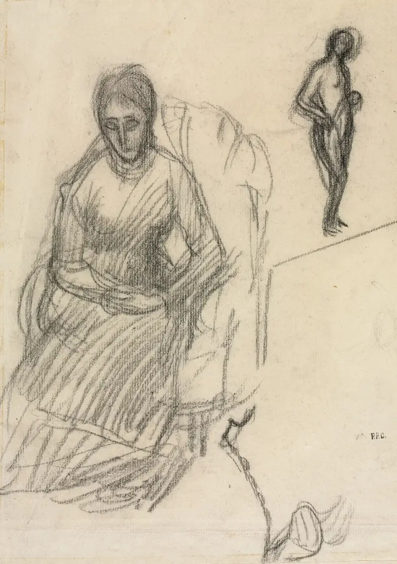 Studie av Madame Marie Cantacuzène; Studie av stående kvinnlig nakenmodell av Pierre Puvis de Chavannes