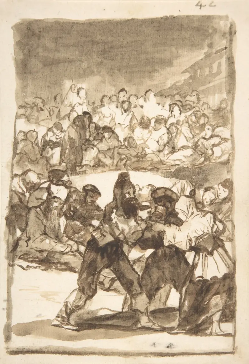 A crowd forming a circle av Francisco de Goya