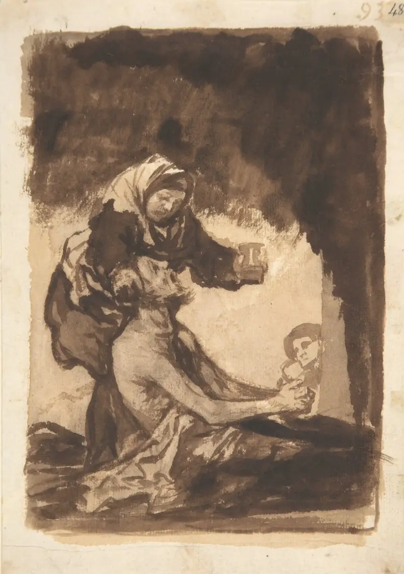 En kvinna som ger en mugg till en gammal man av Francisco de Goya