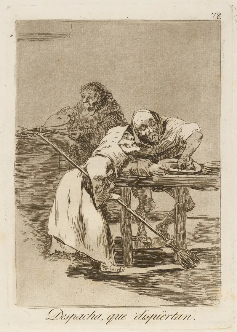 Despacha, que dispiértan. (Be quick, they are waking up.) av Francisco de Goya