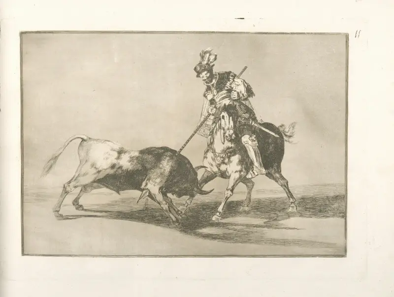 Den berömde Fernando del Toro, barilarguero, tvingar besten med sin pik av Francisco de Goya