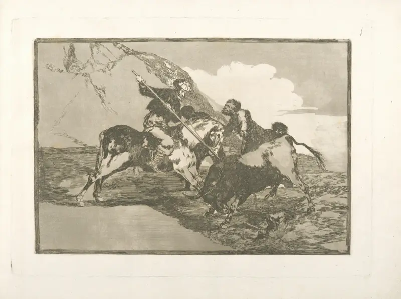 Sätt som de forna spanjorerna jagade tjurar till häst på fältet av Francisco de Goya