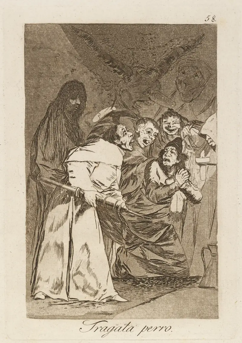Tragala perro. (Swallow it, dog.) av Francisco de Goya