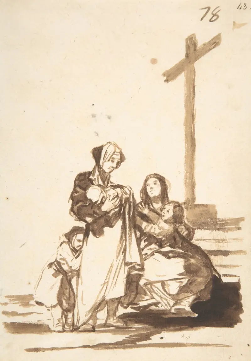 Kvinnor och barn nära ett kors av Francisco de Goya