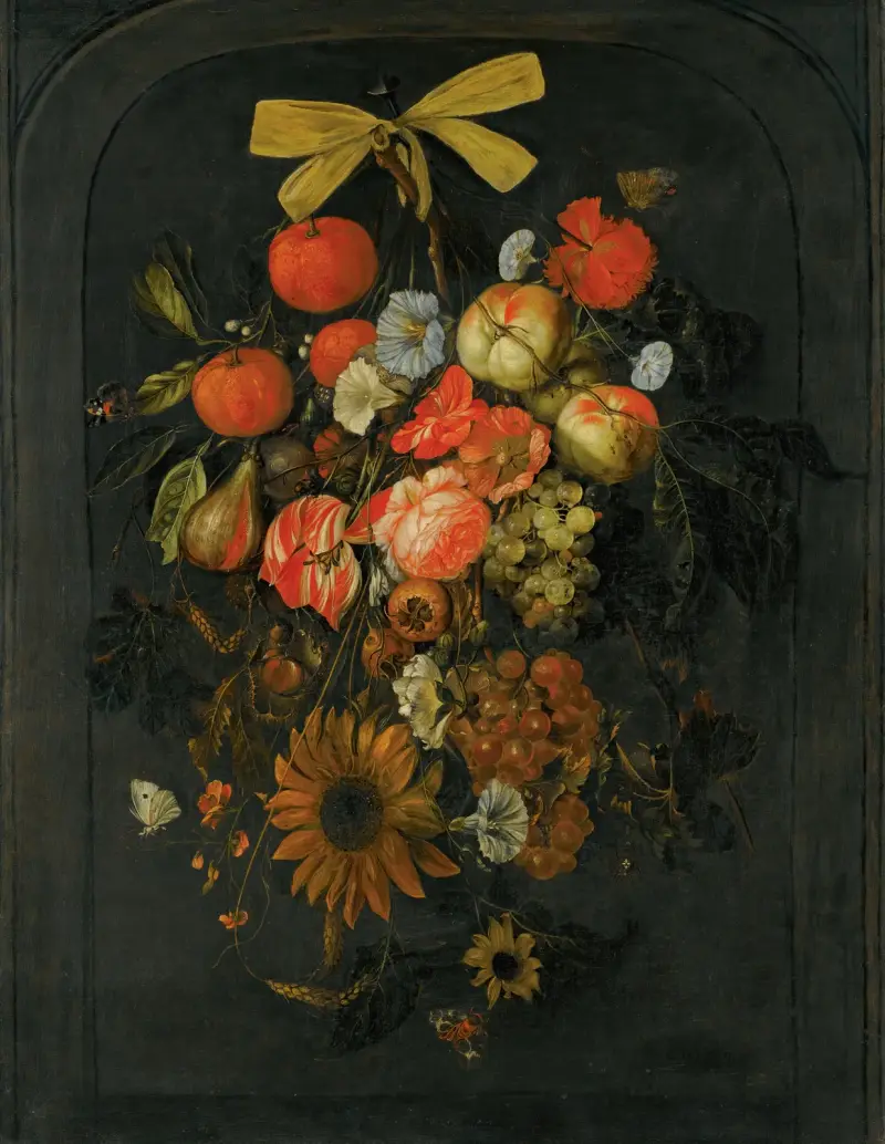Girlande mit Blumen und Früchten von Cornelis de Heem