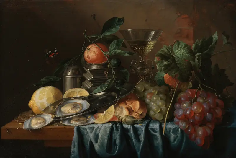 Stilleben med ostron och druvor av Jan Davidsz de Heem
