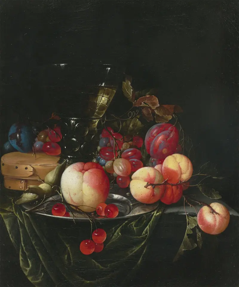 Stilleben med päron, druvor och plommon av Cornelis de Heem