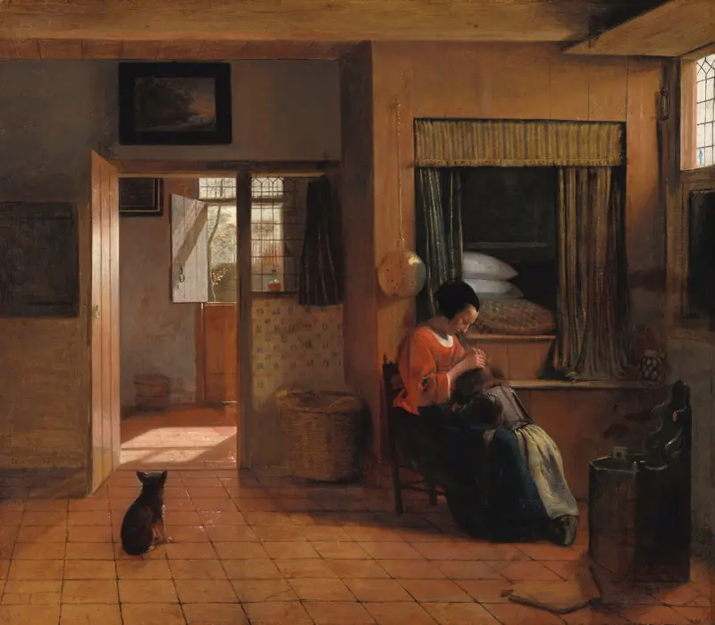 A Mother Delousing her Child’s Hair av Pieter De Hooch