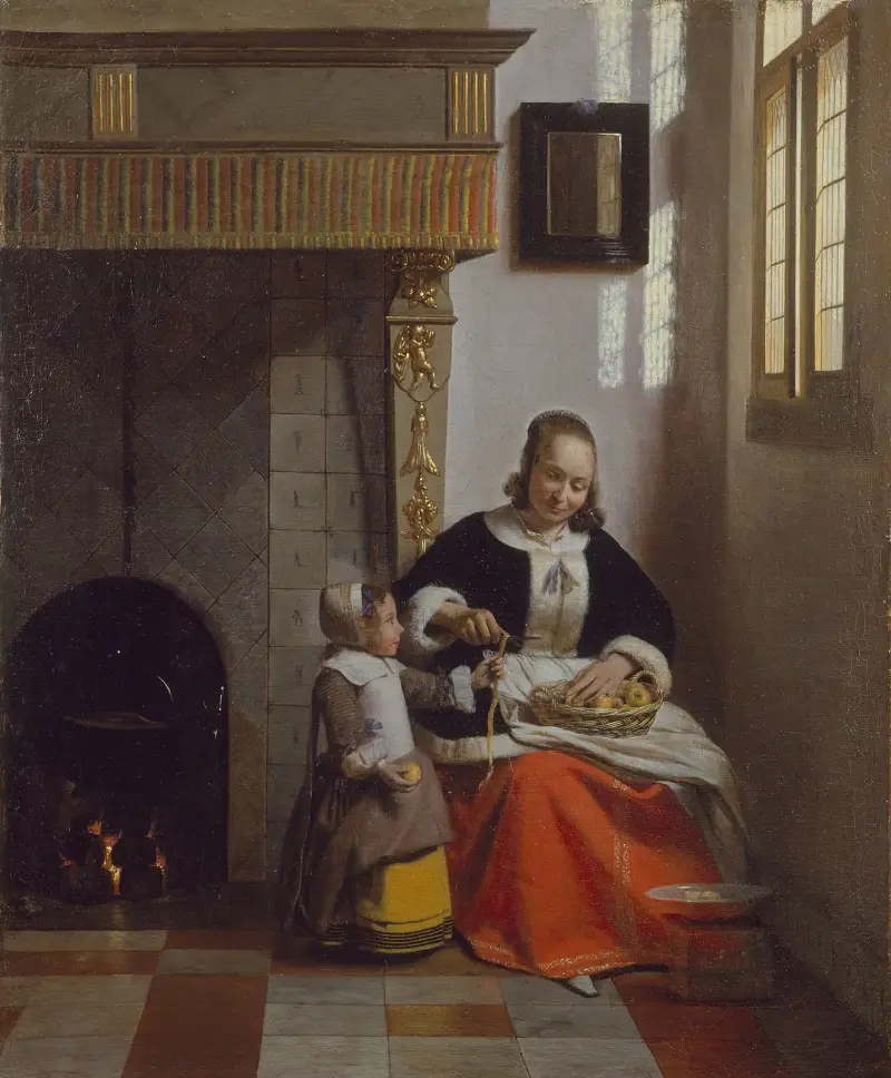 A Woman peeling Apples av Pieter De Hooch
