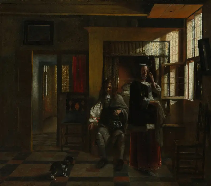 Interior with a Young Couple av Pieter De Hooch