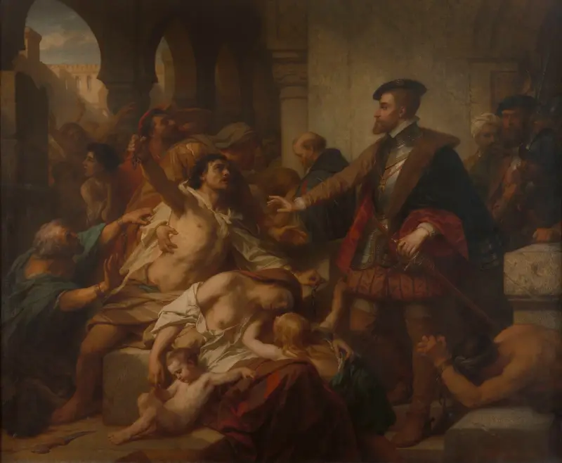 Karl V frigör slavarna i Tunis, 1873 av Nicaise De Keyser