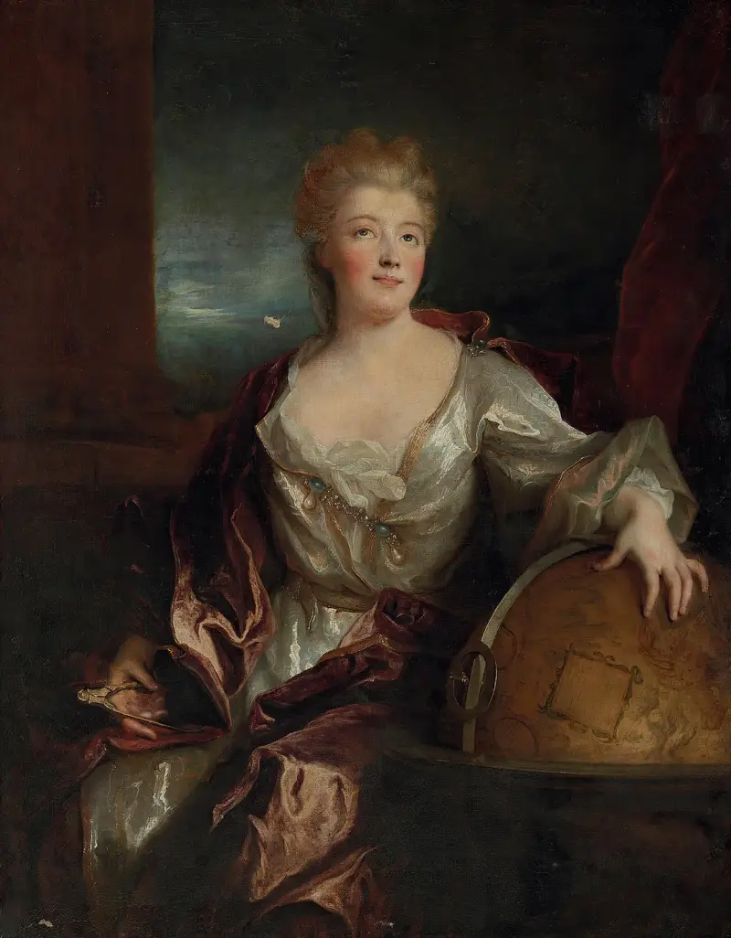 Porträtt av Gabrielle-Émilie le Tonnelier de Breteuil, markisinna du Châtelet av Nicolas de Largillière